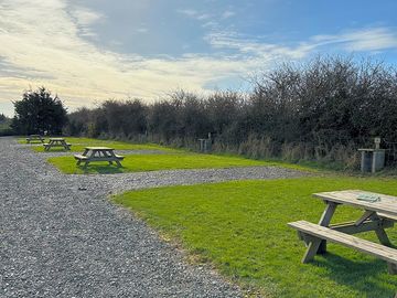 Well-spaced pitches with picnic bench