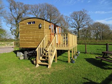 Shepherd's hut with decking