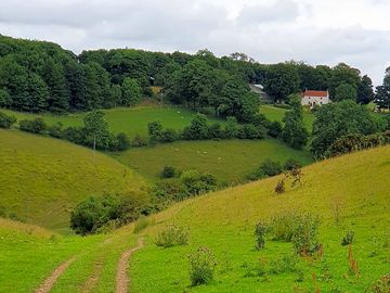View of our farmhouse from the opposite side of our dale.