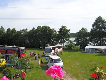 Kayak hire and a play area by the side of lake wigry