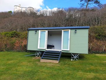 The outside of the shepherd's hut