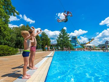 Zipline across the swimming pool