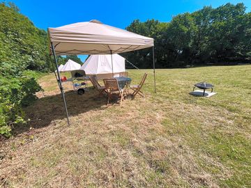 Outside a superior tent