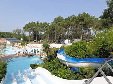 The swimming pool and waterslides