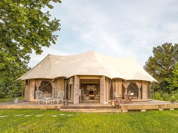 Outside the tent
