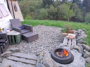Firepit in outdoor lounge space