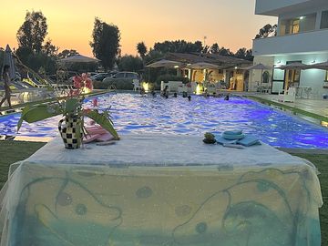 The pool at dusk