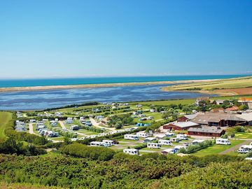 Overlooking Fleet Lagoon, Chesil beach and the sea