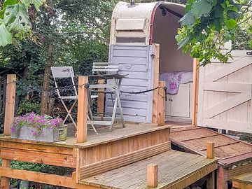 Shepherd's hut and decking