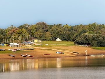 Lake and kayaks