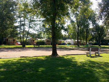 Peaceful tree-shaded pitches