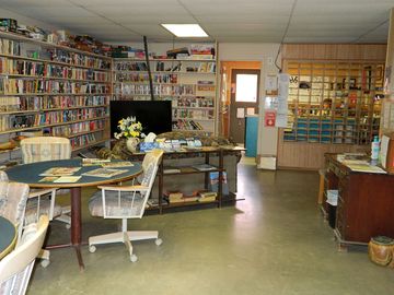 The on-site library and office