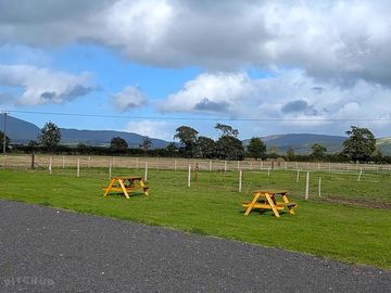 Picnic seating with hill views