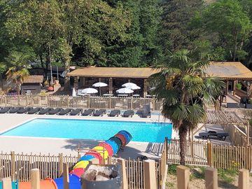 Pool and terraced snack bar