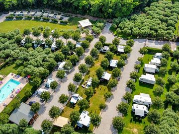 Pitches surrounding a pool
