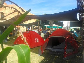 An awning is provided for shade