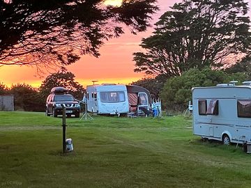 Sunset over the electric pitches