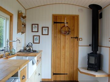 Kitchen area with woodburner