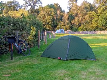 Non-electric grass tent or trailer tent pitch