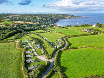 Coverack camping aerial view looking towards the east