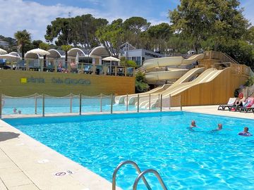 Waterslides and sun deck