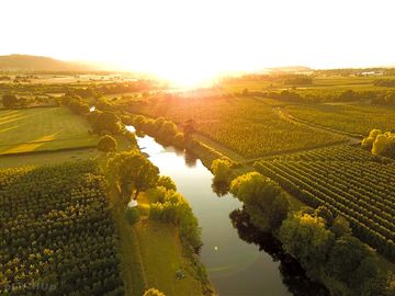 Aerial photo of the campsite, on the side of the River Wye