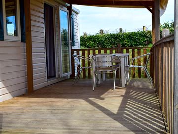 Decking with picnic table