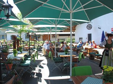 Eating a meal on the open terrace