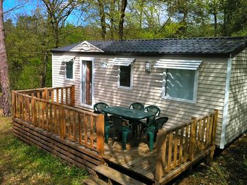 Caravan with outdoor deck