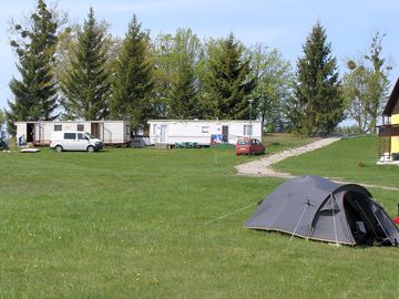 Pitching field by the lake