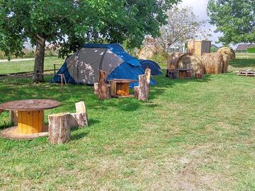Pitches with log seating