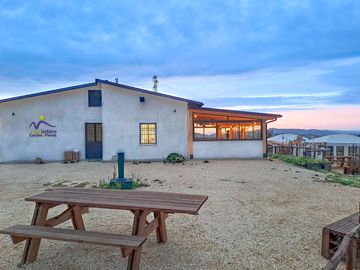 Main building and restaurant