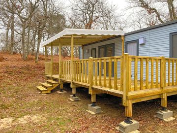 Caravan exterior with decking