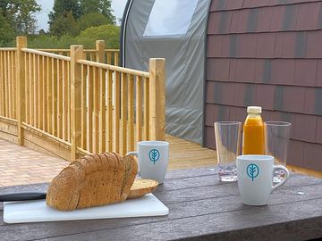 Picnic area outside the universally accessible glamping pod