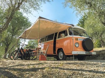 Camper pitch among the olive trees