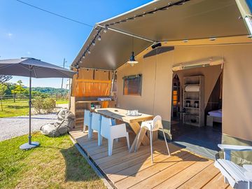 Dining area on the covered decking