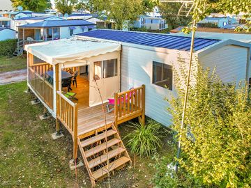 Caravan with covered decking