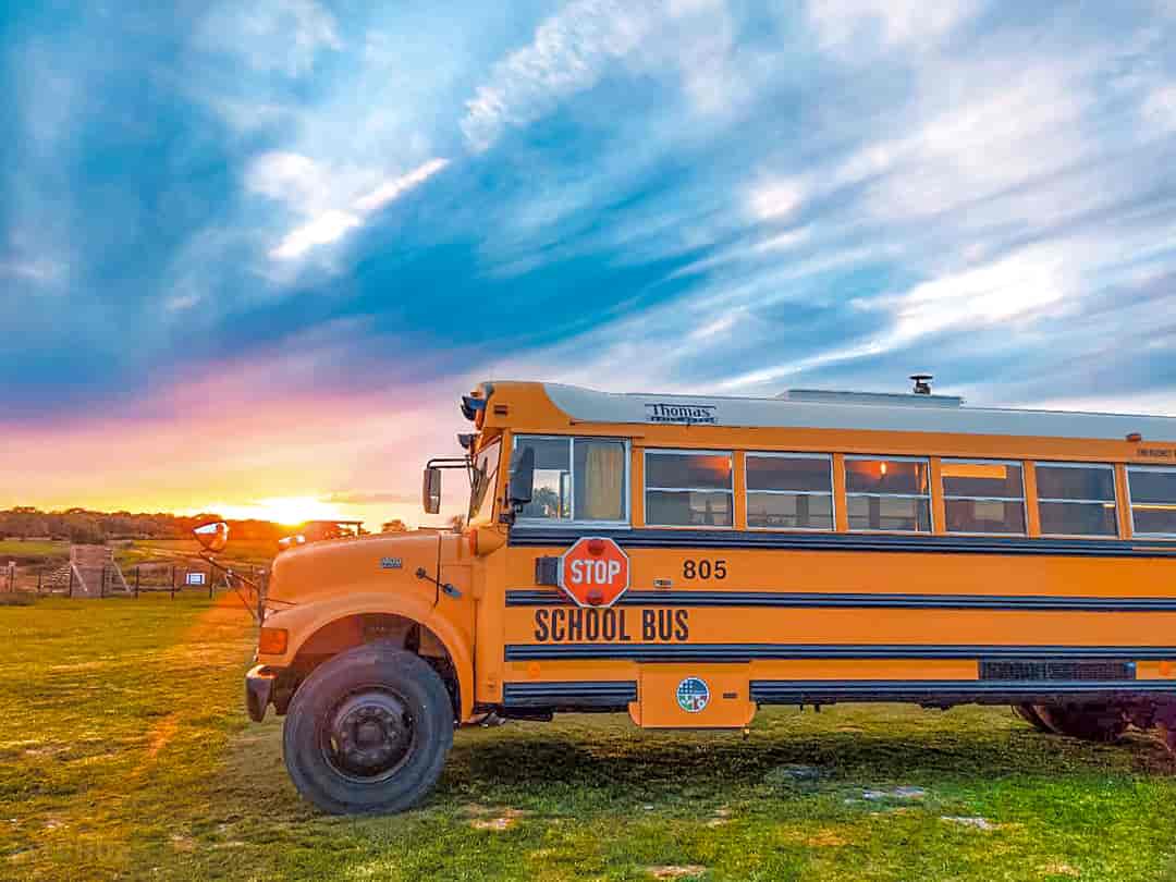 American School Bus Glamping: Sunset