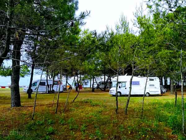 Electric grass and gravel tent pitch (family)