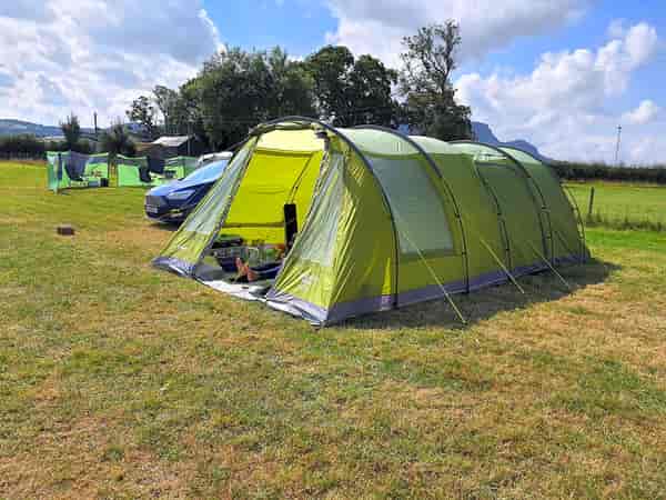 Staplaats voor een tent of voor vouwwagen op gras , met elektriciteit