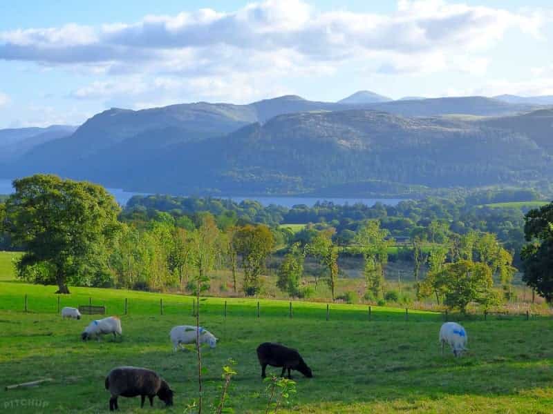 The view over mountains and a lake from Irton House Farm