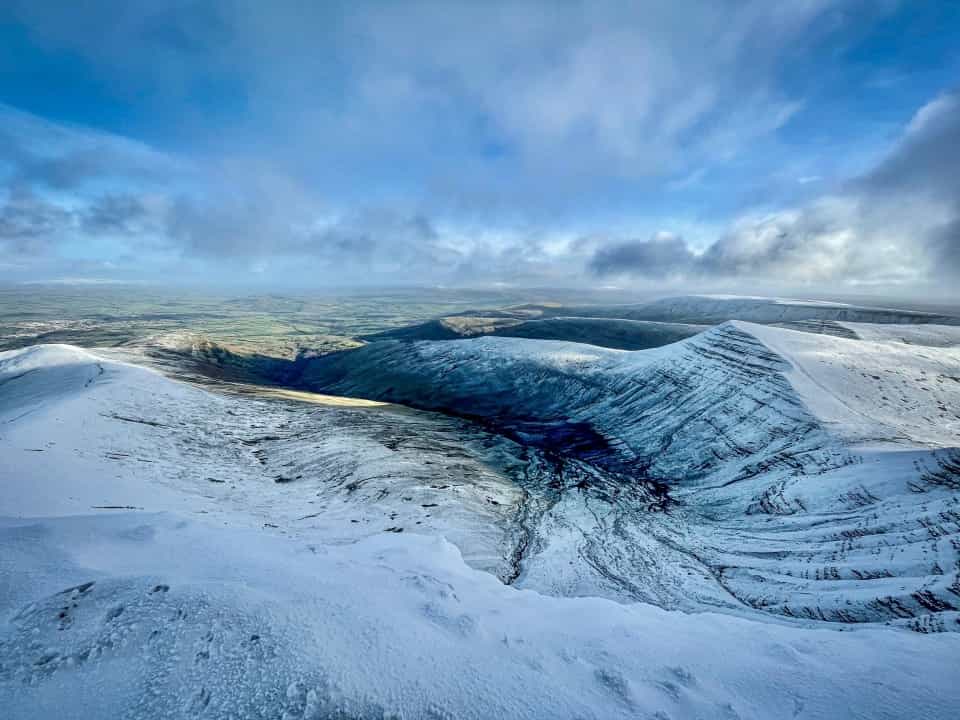 View over the Brecon Beacons in winter