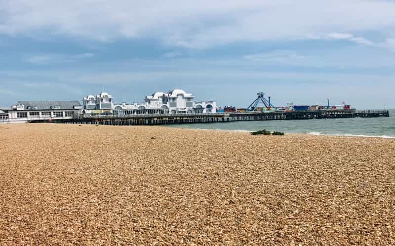 Southsea shingle beach and pier