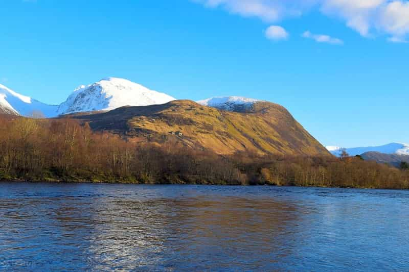 Snow on the hills in the Scottish Highlands