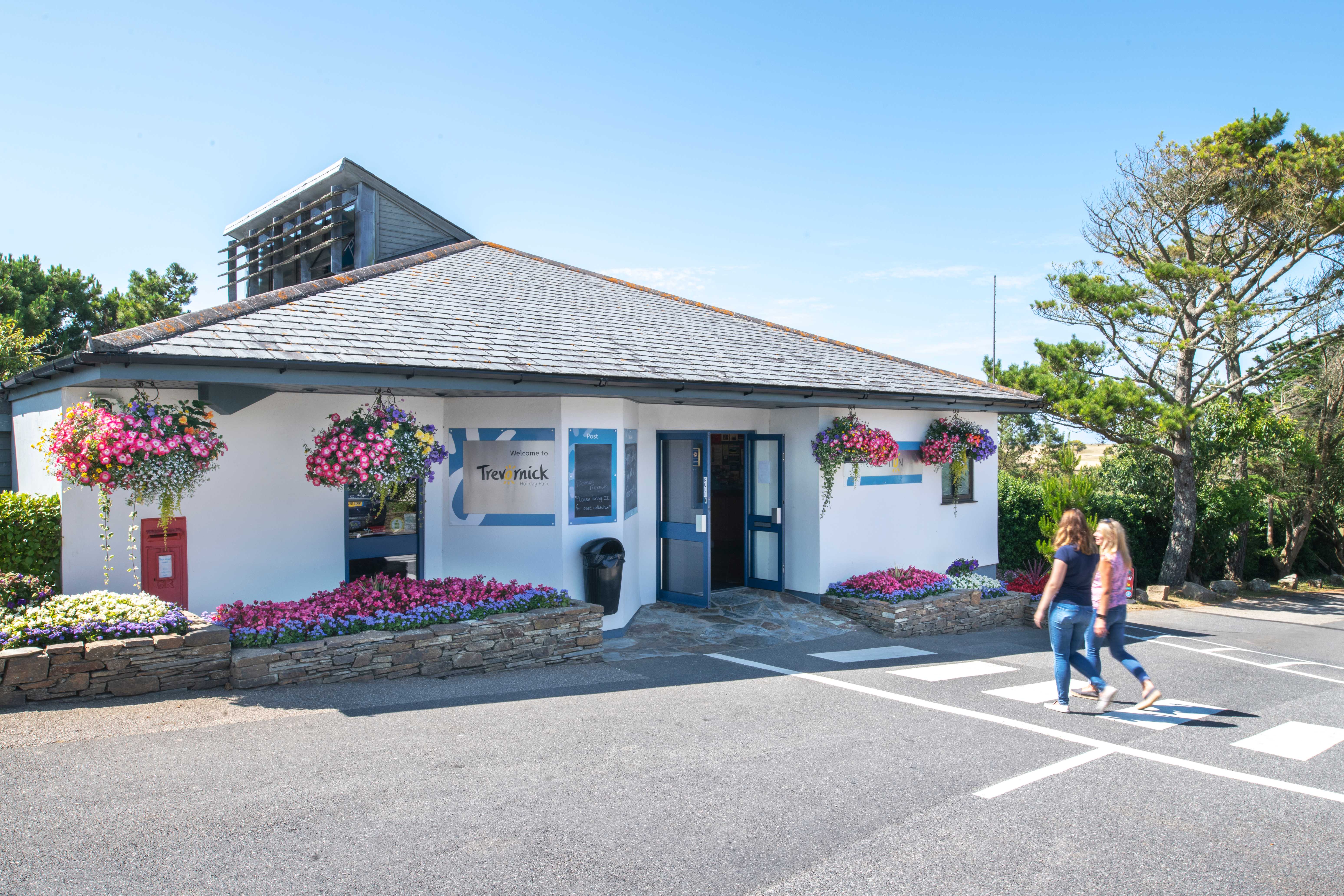 Image showing the step free entrance to a reception building, with the entrance doors open