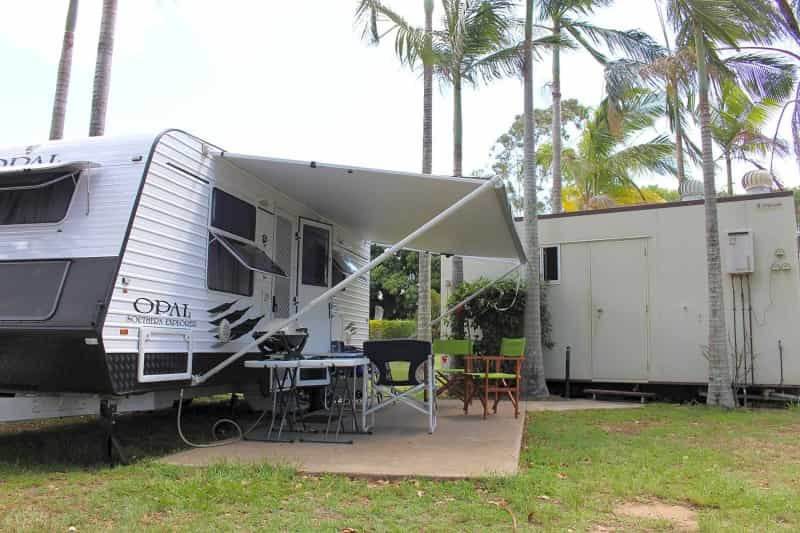 Canopy awning attached to a caravan