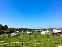 View across electric pitches, the shower pavilion on the left, and non-electric pitches beyond. View across electric pitches, the shower pavilion on the left, and non-electric pitches beyond.