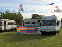 The camping field which has five electric hook up points, this is a group of fellow 'hymer owners'. The camping field which has five electric hook up points, this is a group of fellow 'hymer owners'.